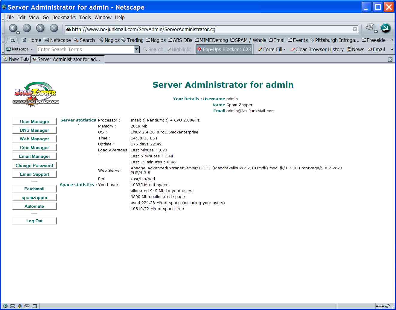 The Server Administrator view for Administration of servers.